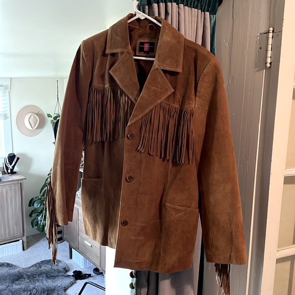 Gallery Tan Leather Fringe Jacket